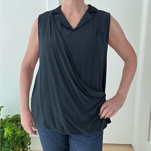 OLSEN Sleeveless Blouse Pullover Faux Front Wrap Silk Classic Office Versatile